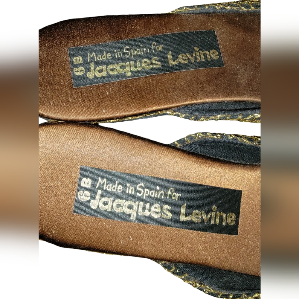 Jacques Levine Gold Woven Round Toe Mules - Picture 3 of 4